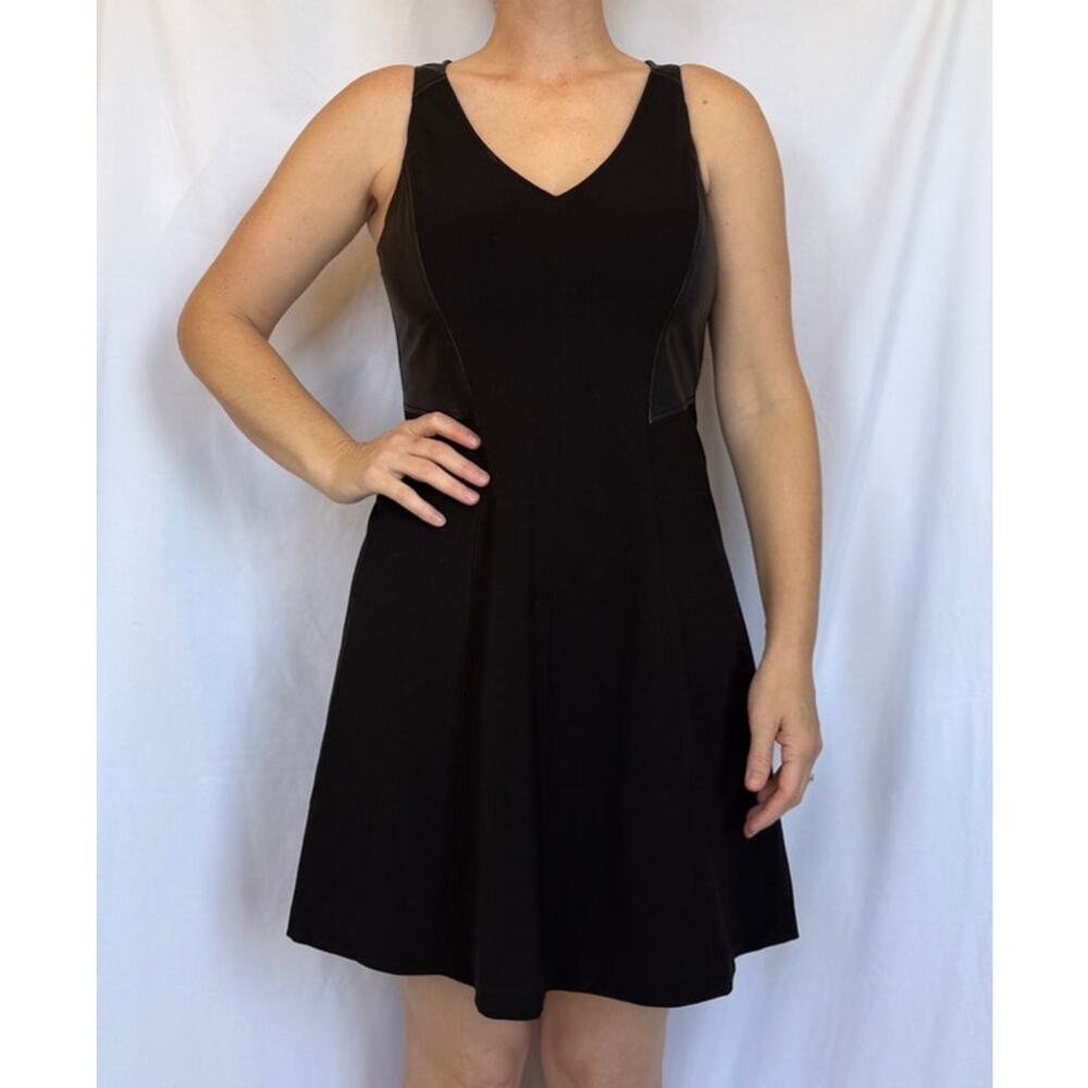 Rebecca Taylor Sleeveless Black Leather Panel Insert Detail Dress LBD, Size 10